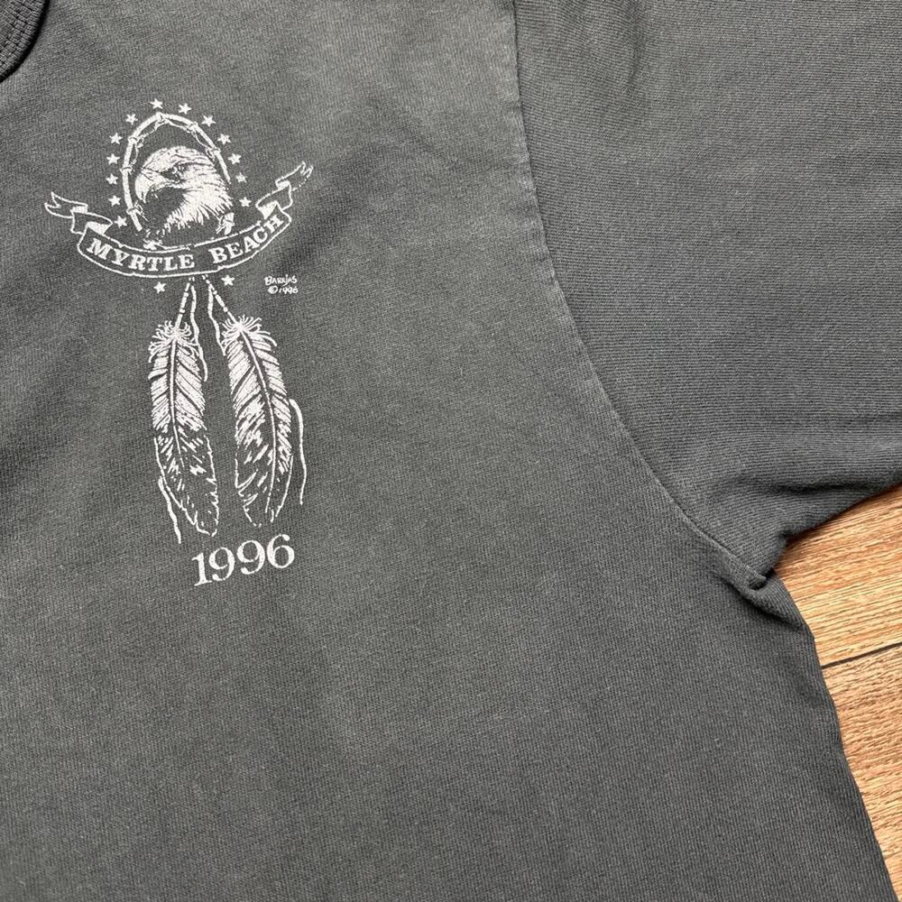Faded Vintage Single Stitch 1996 Myrtle Beach Rodeo Graphic Henley Tee - Picture 6 of 8